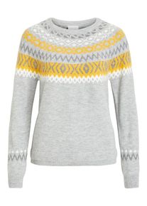 Vila, Damen Pullover, Limone / Hellgrau / Dunkelgrau / Weiß