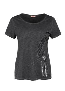 TRIANGLE, Damen Slub Yarn-Shirt mit Pailletten, Schwarz