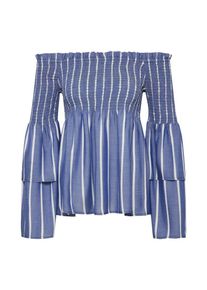 Bardot, Damen Off-Shoulder-Bluse, Rauchblau / Wei&szlig;