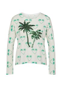Rich & Royal Rich & Royal, Damen Pullover 'Palm Tree Print', Creme / Gr&uuml;n