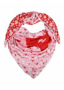 Zwillingsherz, Damen Tuch 'Leichtes Dreieck Leo Herzen', Zitrone / Pink / Rosa