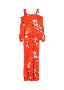 Y.A.S, Damen Kleid 'BLUEBELL', Orangerot / Weiß