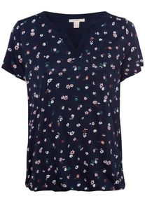 Esprit, Damen Shirt 'Henley Flower T', Navy
