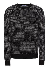 Kiomi, Herren Pullover 'Fluffy Mini Jacquard Jumper', Schwarz / Weiß