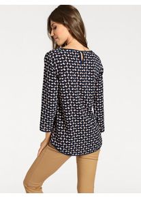 Heine, Damen Druckbluse im Graphic-Look, Nachtblau / Cognac / Weiß