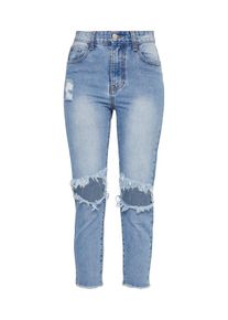 Momokrom, Damen High-Waist Slim Jeans, Blue Denim