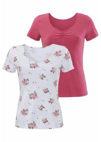 Lascana, Damen T-Shirts, Rosa / Wei&szlig;