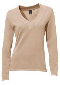 Heine, Damen V-Pullover, Hellbeige