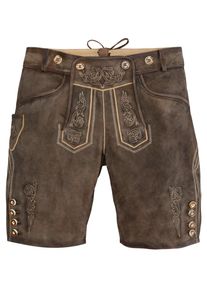 Marjo, Herren Trachtenlederhose kurz mit Stickerei, Braun