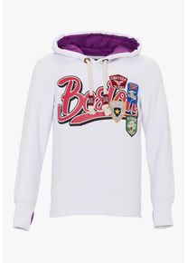 PLUS EIGHTEEN, Herren Kapuzenpullover, Hellrot / Wei&szlig;