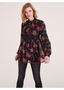 Heine, Damen Druckbluse, Taupe / Rot / Schwarz