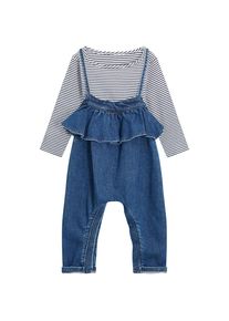 next, M&auml;dchen Set Jeans-Latzhose und Langarmshirt f&uuml;r M&auml;dchen, Blau / Navy / Wei&szlig;