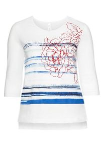 sheego Casual, Damen 3/4-Arm-Shirt, Blau / Royalblau / Karminrot / Weiß
