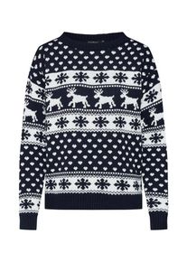 boohoo, Damen Pullover 'Reindeer & Snowflake Christmas Jumper', Navy / Weiß