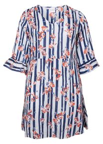 JUNAROSE, Damen Bluprint Kleid, Navy / Orangerot / Weiß