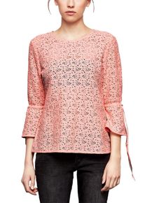 Q/S Designed By, Damen Spitzenbluse mit 3/4-Arm, Lachs