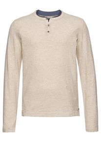 Tom Tailor, Herren Pullover 'doublelayer slub knit henley', Beige