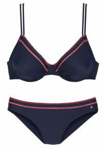 s.Oliver RED LABEL Beachwear, Damen Bügel-Bikini mit Häkelkante, Navy / Rot