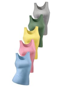 Petite Fleur, Damen Feinripp-Tanktop-Unterhemd (5 Stck.), Blau / Gelb / Grau / Gr&uuml;n / Rosa