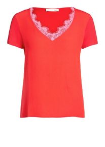 Oui, Damen T-Shirt mit Spitze, Rosa / Rot