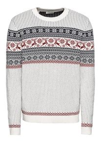 Selected Homme, Herren Norwegerpullover 'SLHDEER CREW NECK W EX', Dunkelblau / Weinrot / Wei&szlig;
