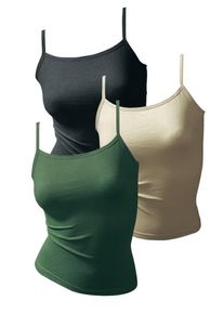 Vivance, Damen Spaghettitop (3 Stck.), Camel / Dunkelgr&uuml;n / Schwarz