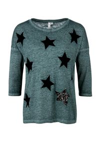 Q/S Designed By, Damen Shirt, Smaragd / Schwarz