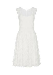 Apart, Damen Chiffonkleid mit Fransenband in Feder-Optik, Creme