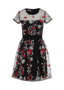 Wal G., Damen Kleid mit Blustickereien, Rot / Schwarz