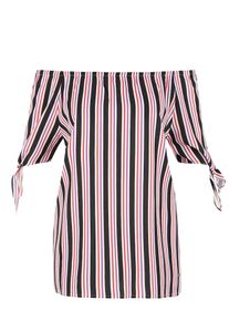 TRIANGLE, Damen Off Shoulder-Bluse mit Bow-Details, Rot / Schwarz / Weiß