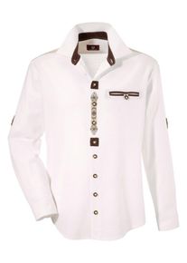 OS-Trachten, Herren Trachtenhemd im Landhausstil, Beige / Wei&szlig;