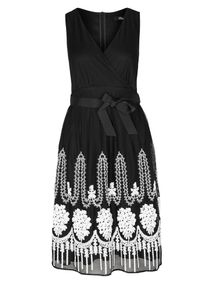 s.Oliver BLACK LABEL, Damen Mesh-Kleid, Schwarz / Weiß