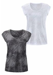 Beach Time, Damen Shirts 2-er Pack, Basaltgrau / Wei&szlig;