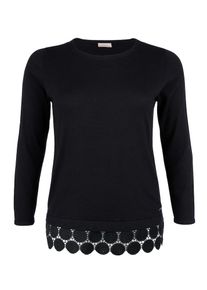 TRIANGLE, Damen Pulli mit Zierborte, Schwarz