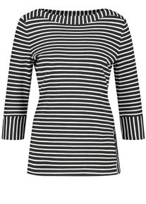 Gerry Weber, Damen T-Shirt 3/4 Arm 3/4 Arm Shirt mit feinem Ringel, Schwarz / Weiß