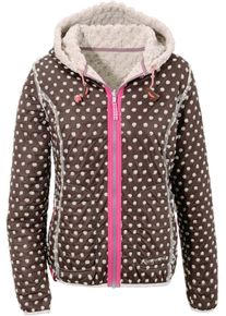 Almgwand, Damen Trachtenoutdoorjacke mit Kapuze, Braun / Pink / Wei&szlig;