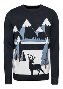 New Look, Herren Pullover 'WINTER SCENE CREW', Navy / Wei&szlig;
