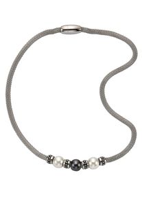Firetti, Damen Halskette / Collier "Perle" in Meshgliederung, Schwarz / Silber / Perlweiß