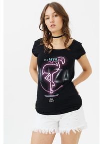 Trueprodigy, Damen T-Shirt 'Ibiza Party', Lila / Schwarz / Weiß