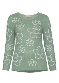 sheego Casual, Damen Rundhalspullover, Jade / Wei&szlig;