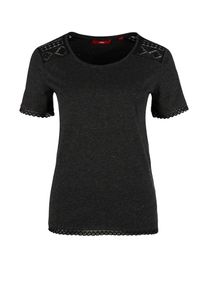 s.Oliver RED LABEL, Damen Glitzershirt mit Ethno-Stitchings, Schwarz