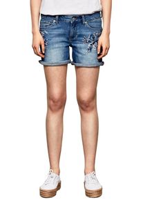 Q/S Designed By, Damen Bestickte Shorts 'Abby Straight', Blue Denim