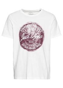 Jack & Jones JACK & JONES, Herren T-Shirt 'JORREJISTOOD TEE SS CREW NECK', Bordeaux / Weiß