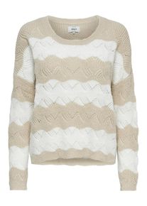 Only, Damen Pullover, Dunkelbeige / Wei&szlig;