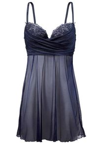 Marie Claire, Damen Negligee mit edler Wickeloptik und feiner Stickerei, Marine