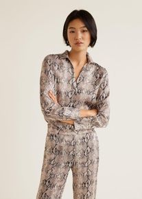 Mango, Damen Hemd 'Boa', Camel / Schwarz