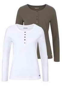Cheer, Damen Langarmshirts, Taupe / Weiß