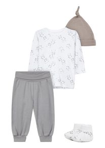 name it, Mädchen Langarm-Oberteil + Hose Geschenk-Set, Beige / Hellgrau / Weiß