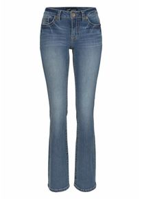 Arizona, Damen Bootcut-Jeans mit Kontrastn&auml;hten und Pattentaschen, Blau