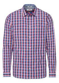 Tommy Jeans, Herren Hemd 'TJM ESSENTIAL MINI CHECK SHIRT', Dunkelblau / Rot / Wei&szlig;